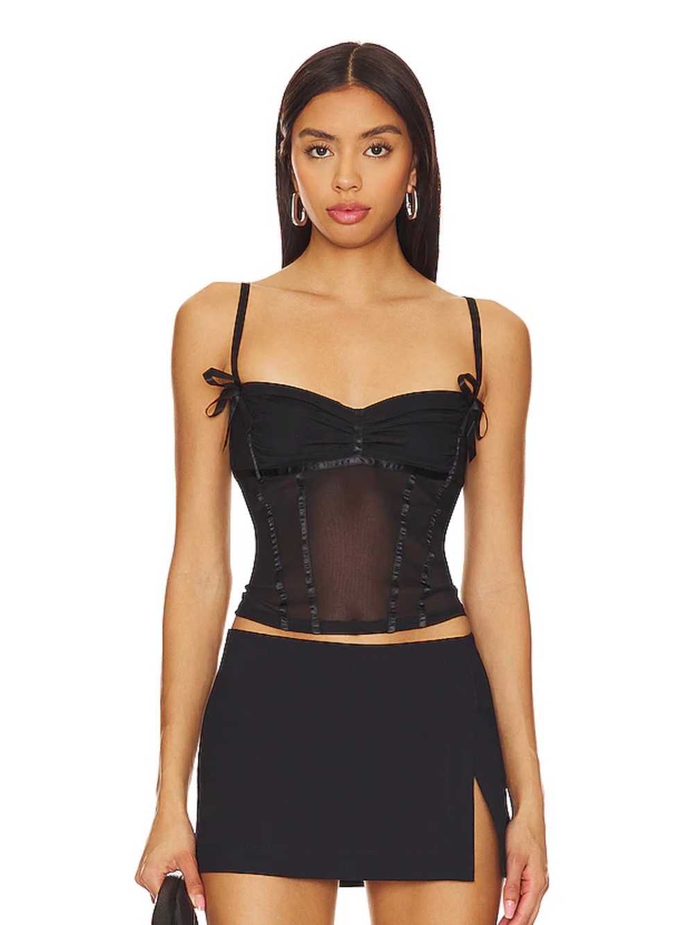 Lioness Cami in Onyx Black Sheer Corset Tank Top